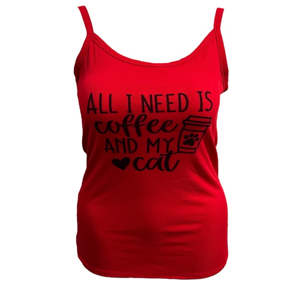☕🐱 No Boundaries “All I Need is Coffee and My Cat” Red Tank Top